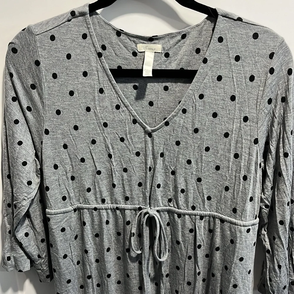 Soma Gray Black Polkadot House Dress Nightgown EUC